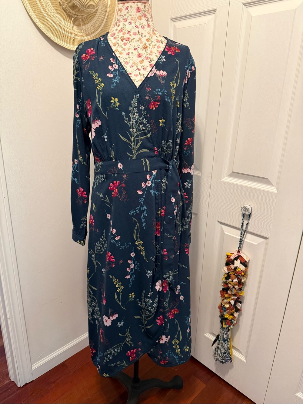 Time and Tru Floral Wrap Dress with Pink Accents